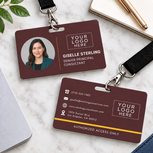 Burgundy Company Photo ID Logo Name Tag Custom Badge