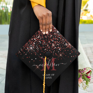 Burgundy Confetti Monogram Graduation Cap Topper