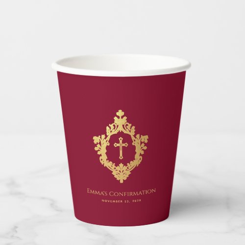 Burgundy Confirmation Faux Gold Crest Elegant Girl