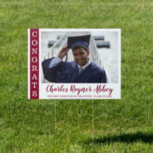 Burgundy Congrats Grad 2026  Photo Graduation   Sign