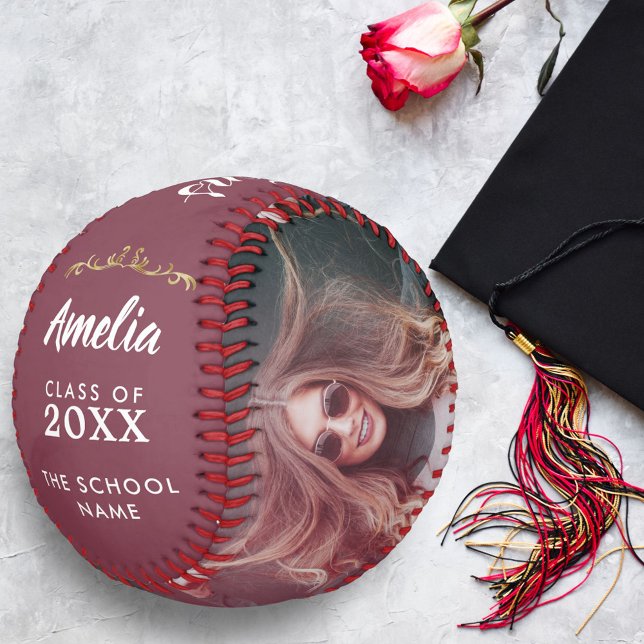 Burgundy Congratulations Grad Graduation 2 Photo Softball (Creator Uploaded)