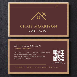 Burgundy Construction Professional Wood QR Code Business Card