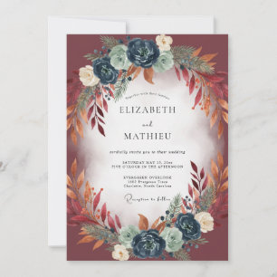 Burgundy Copper Autumnal Eucalyptus Wedding Invitation