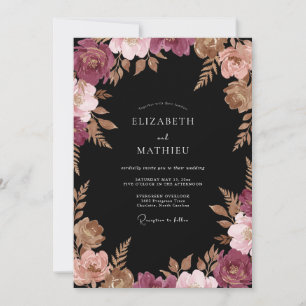 Burgundy Copper Leafy Wedding Invitation