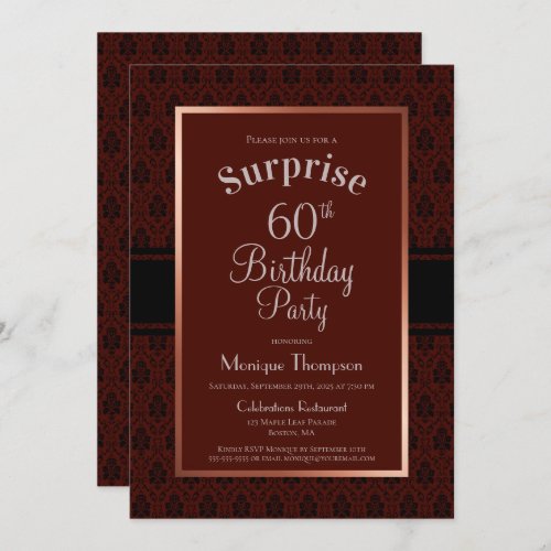 Burgundy Copper Surprise 60th Birthday Party Invitation