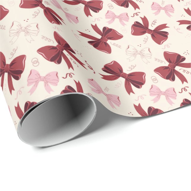 Burgundy Coquette Bow Pattern Wrapping Paper (Roll Corner)