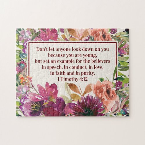 Burgundy Coral Floral Christian Bible Verse Jigsaw Puzzle