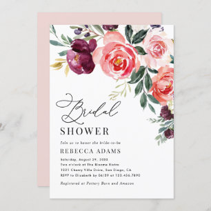 Burgundy & Coral Peach Floral Bridal Shower Invitation