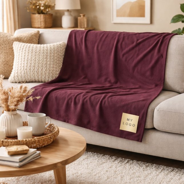 Burgundy corporate logo custom company gift fleece blanket (Creator Uploaded)