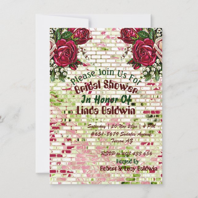 Burgundy Country Red Rustic Roses Bridal Shower  I Invitation (Front)
