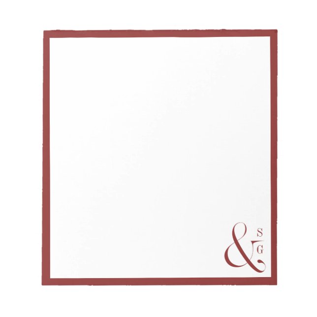 Burgundy couple's monogram personalized Stationery Notepad (Front)