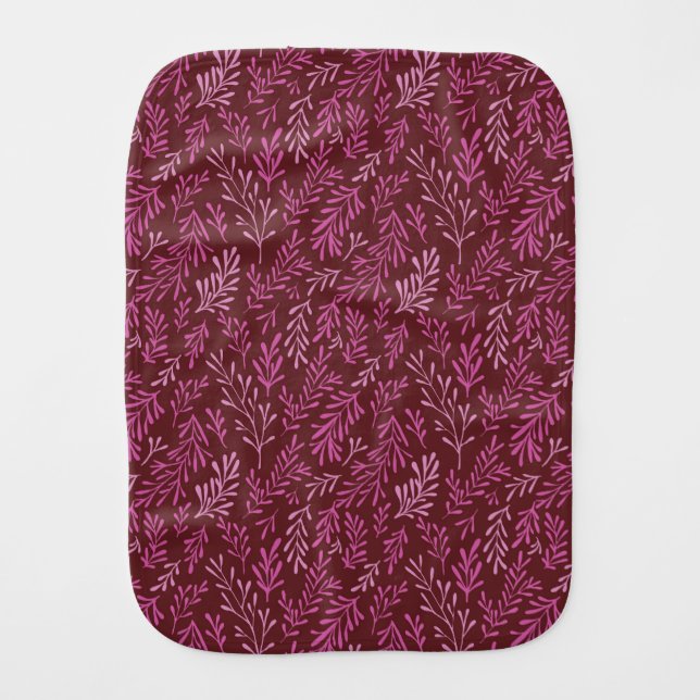 Burgundy Cranberry and Pink Spring Leaf Pattern Baby Burp Cloth (Front)