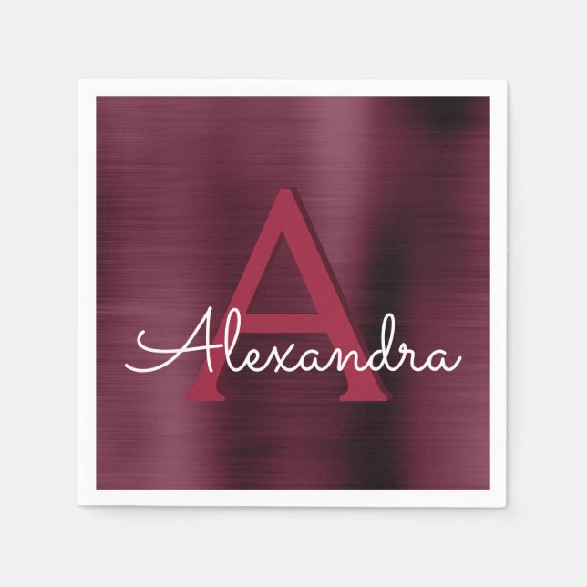 Burgundy Cranberry Monogram Initial Wedding Napkins (Front)