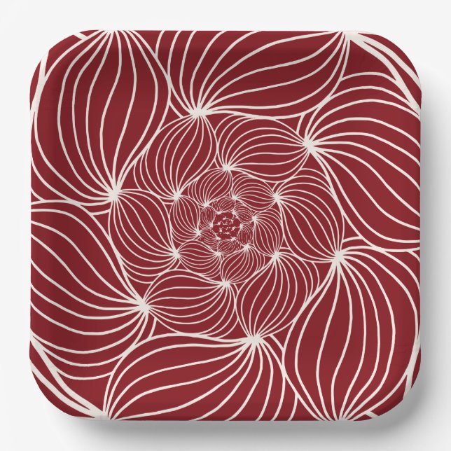 Burgundy cream abstract floral foliage botanical p paper plates (Front)