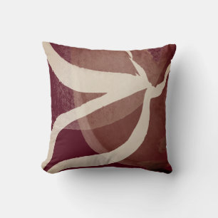 Burgundy & Cream Abstract Watercolor Brushstrokes Throw Pillow