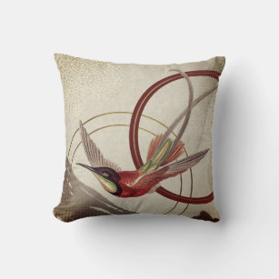 Burgundy & Cream Artistic Abstract Hummingbird Throw Pillow
