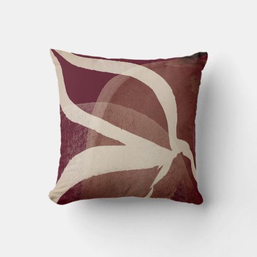 Burgundy  Cream Artistic Abstract Watercolor Throw Pillow
