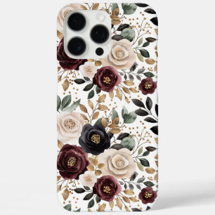 Burgundy Cream Black Floral iPhone 16 Pro Max Case