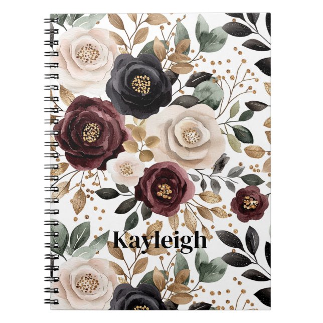 Burgundy Cream Black Floral Notebook (Front)