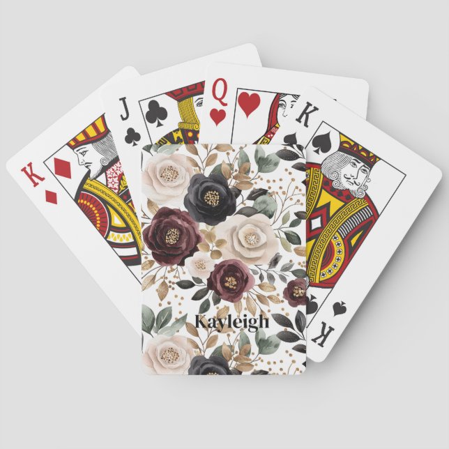Burgundy Cream Black Floral Poker Cards (Back)