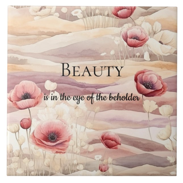 Burgundy Cream Blush Floral Bridal Shower Ceramic Tile (Front)