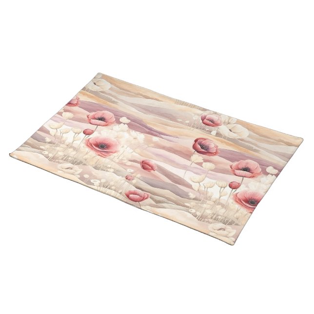 Burgundy Cream Blush Floral Bridal Shower Cloth Placemat (On Table)