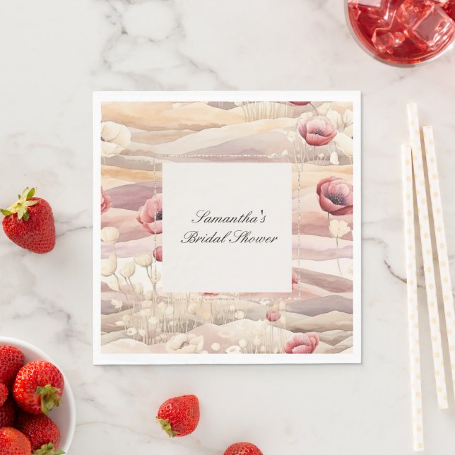 Burgundy Cream Blush Floral Bridal Shower Napkins (Insitu)
