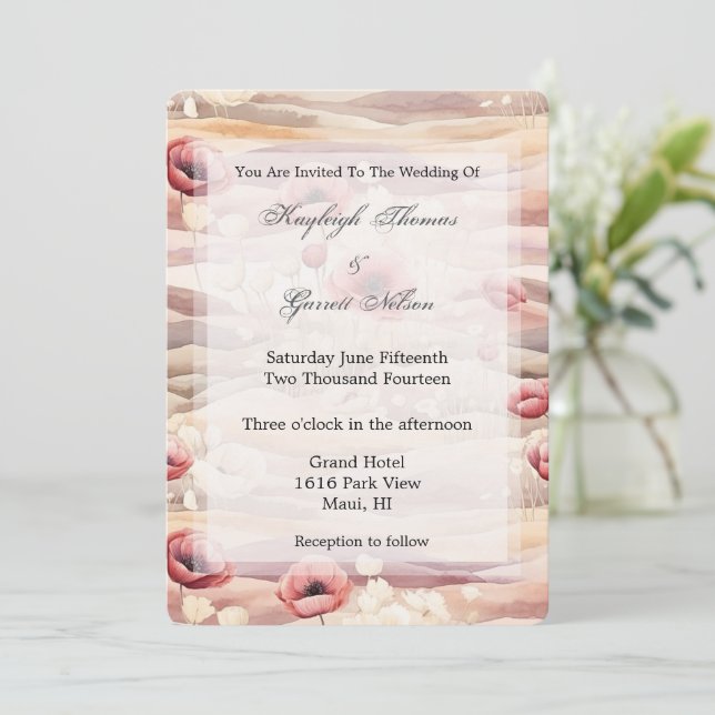 Burgundy Cream Blush Floral Wedding Invitation (Standing Front)