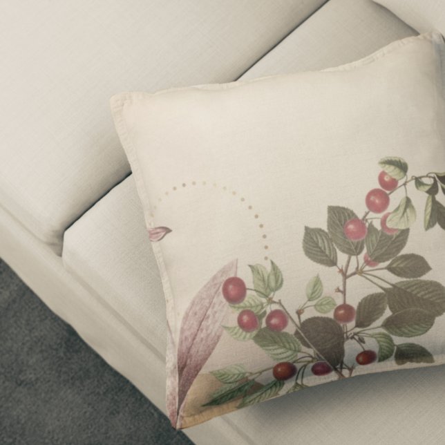 Burgundy & Cream Botanical Print | Cherries Throw Pillow (Creator Uploaded)