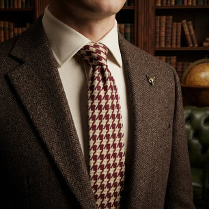 Burgundy Cream Classic Houndstooth Neck Tie