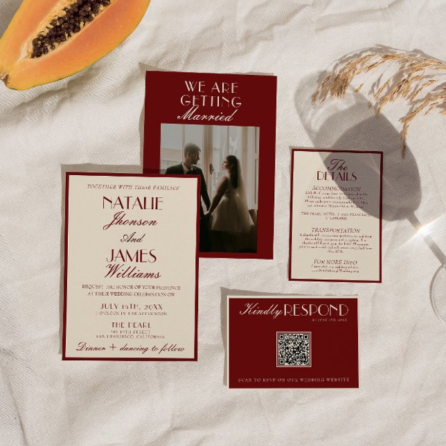 Burgundy Cream Classy Luxury Old Money Wedding Invitation (Creator Uploaded)