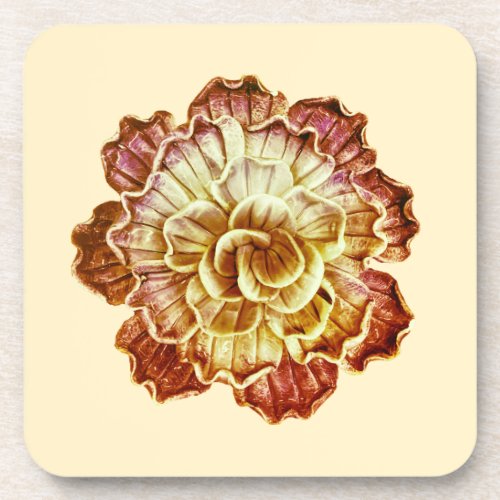 Burgundy  Cream Elegance Hard Plastic Coaster Set