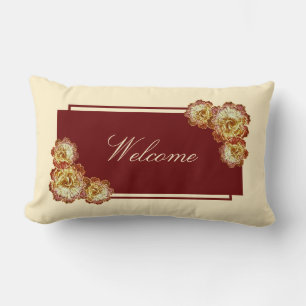 Burgundy & Cream Elegance   Welcome Lumbar Pillow