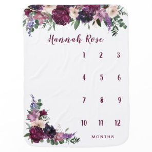 Burgundy & Cream Floral Baby Girl Milestone  Blanket