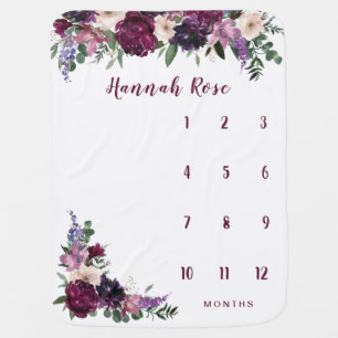 Burgundy & Cream Floral Baby Girl Milestone  Blanket