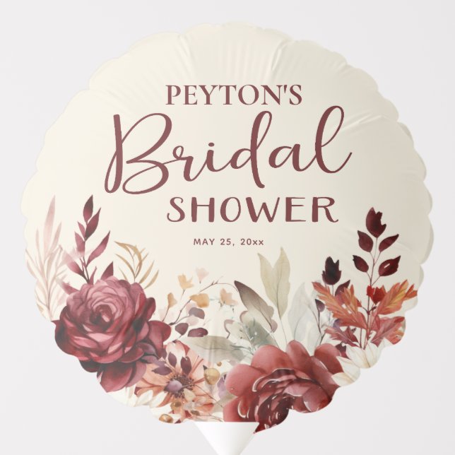 Burgundy Cream Floral Bridal Shower Balloon (Front)