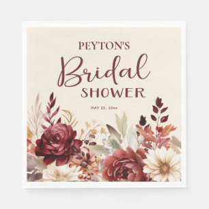 Burgundy Cream Floral Bridal Shower Napkins