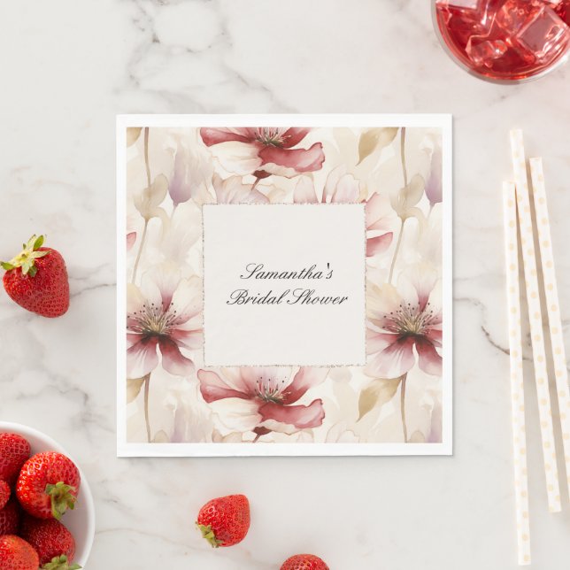 Burgundy Cream Floral Bridal Shower Napkins (Insitu)