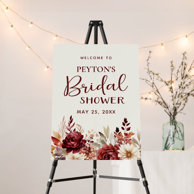 Burgundy Cream Floral Bridal Shower Welcome Foam Board (In Situ (Stand))