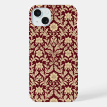 Burgundy Cream Floral Damask iPhone Case