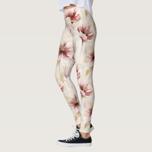 Burgundy Cream Floral Leggings
