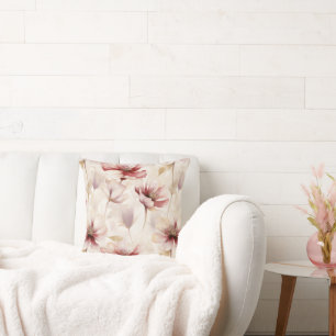 Burgundy Cream Floral Throw Pillow