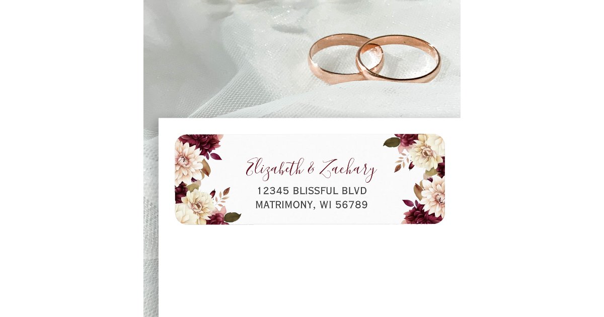 Burgundy Cream Floral Wedding Return Address Label | Zazzle