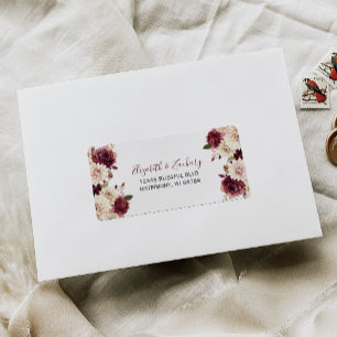 Burgundy Cream Floral Wedding RSVP Address Label