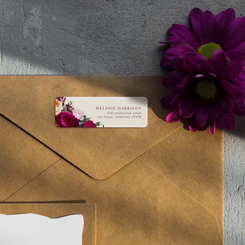 Burgundy  Cream Flowers Custom Return Address Label