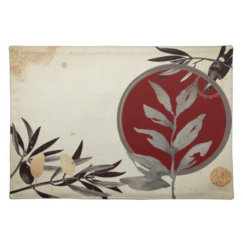 Burgundy Cream  Gray Artistic Abstract Watercolor Cloth Placemat