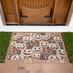 Burgundy Cream Halloween Pumpkins Doormat