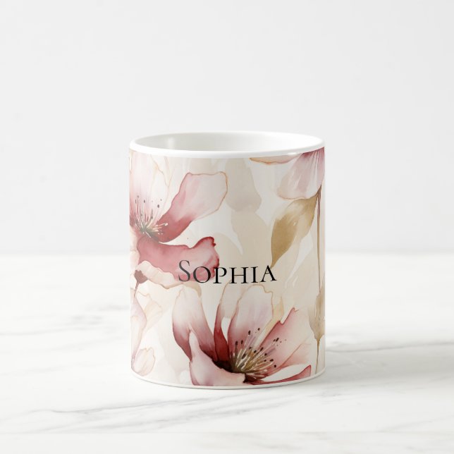 Burgundy Cream Lavender Floral Bridal Shower Coffee Mug (Center)