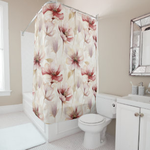 Burgundy Cream Lavender Floral Bridal Shower Curtain