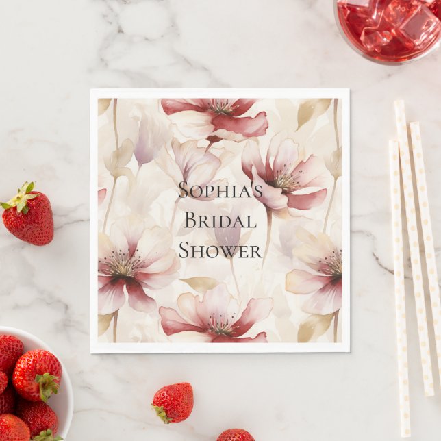 Burgundy Cream Lavender Floral Bridal Shower Napkins (Insitu)